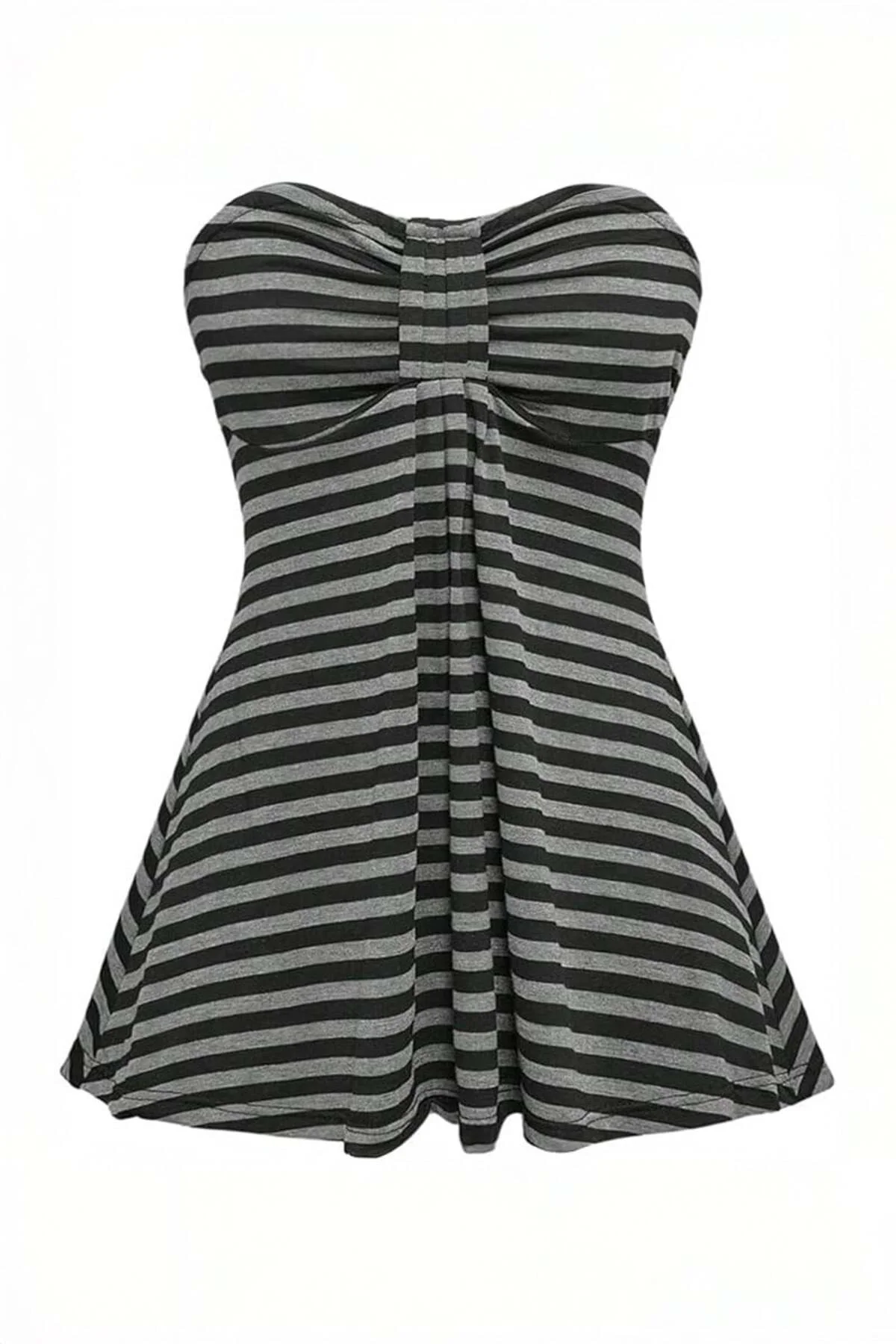 Siyah Antrasit Çizgili Twist Y2K Straplez Crop Siyah Antrasit Çizgili Twist Y2K Straplez Crop