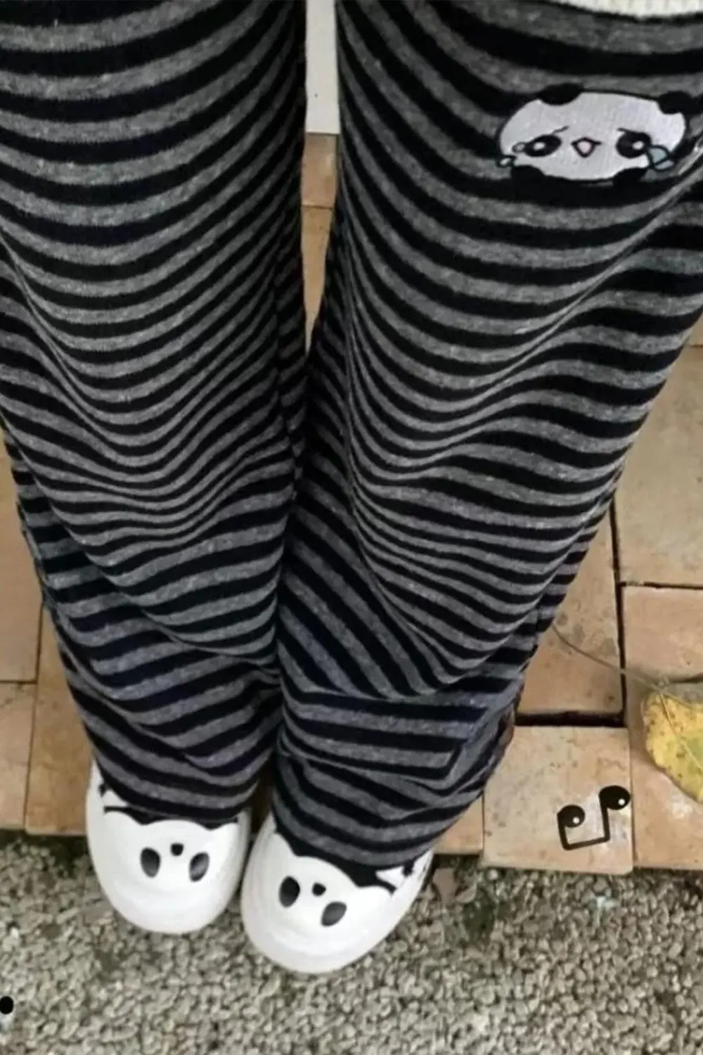 Siyah Antrasit Çizgili Melody Panda Beli Lastikli Y2K Unisex Eşof Siyah Antrasit Çizgili Melody Panda Beli Lastikli Y2K Unisex Eşof