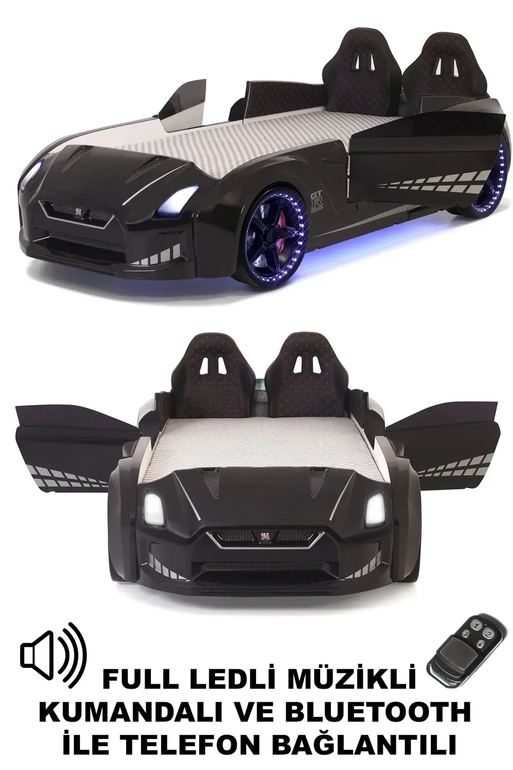 Siyah Arabalı Yatak Kapıları Açılan GTR Full Ledli Kumandalı ve M