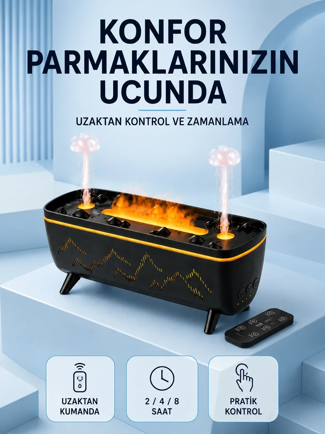 Siyah Aroma Difüzörü Jöle Damla Efektli Hava Nemlendirici Uzaktan Kumandalı LED Işıklı Siyah Aroma Difüzörü Jöle Damla Efektli Hava Nemlendirici Uzaktan Kumandalı LED Işıklı
