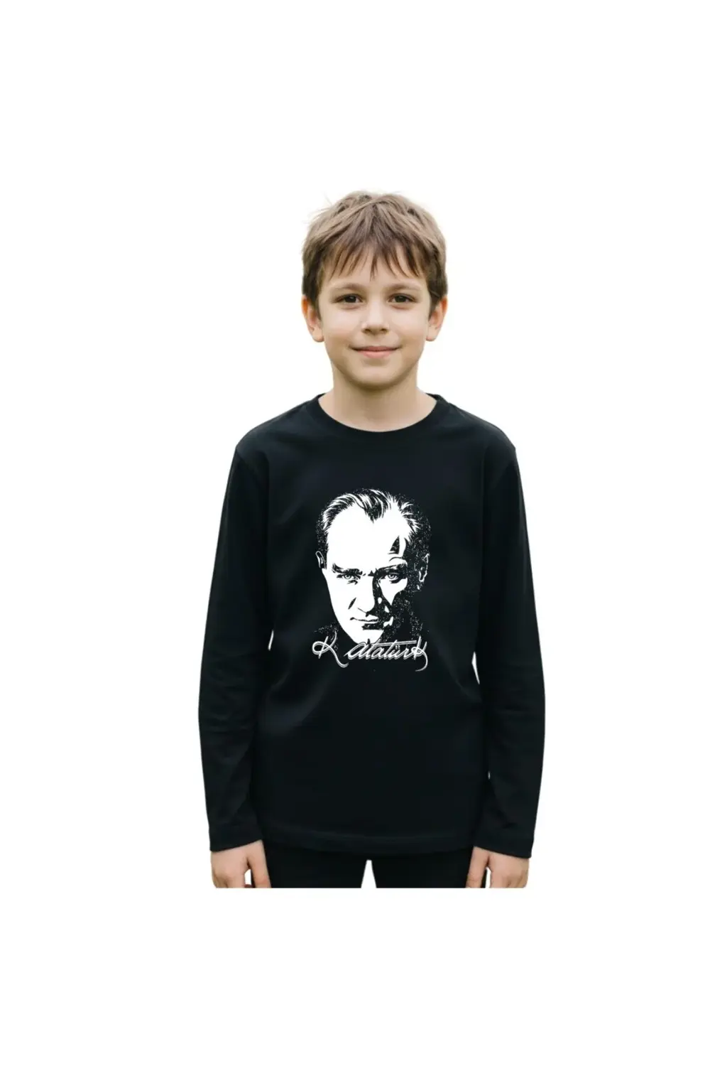 Siyah Atatürk Baskılı Uzun Kol T-shirt Tişört