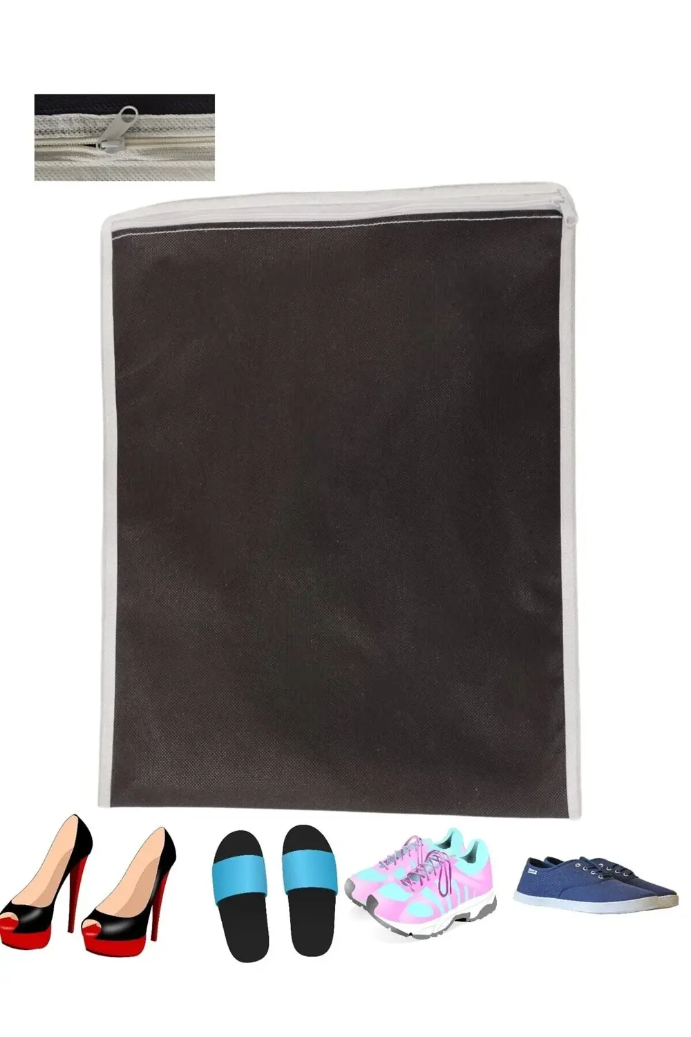 Siyah Ayakkabı Saklama Çantası Seyahat Hurcu Çok Amaçlı Fermuarlı