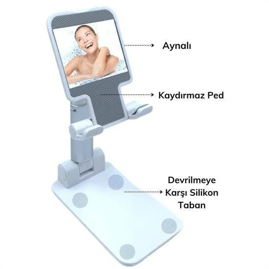 Siyah Aynalı Cep Telefonu Sabitleyici Stand Katlanabilir Ayarlana Siyah Aynalı Cep Telefonu Sabitleyici Stand Katlanabilir Ayarlana