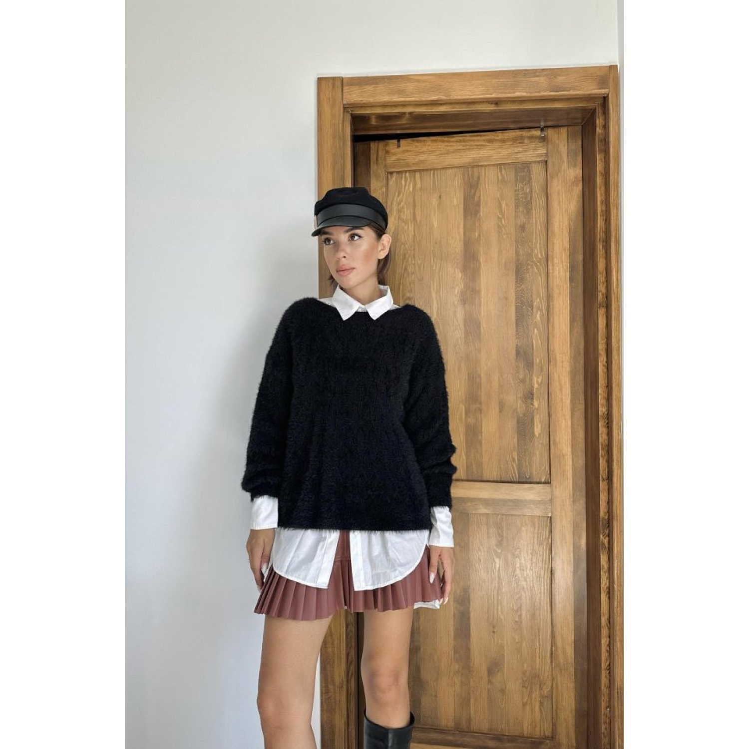 Siyah Baklava Desenli Triko Kazak