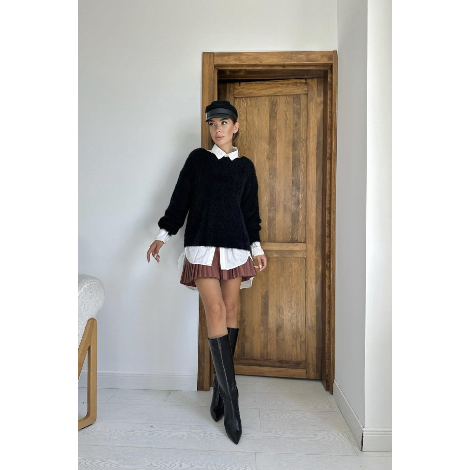 Siyah Baklava Desenli Triko Kazak