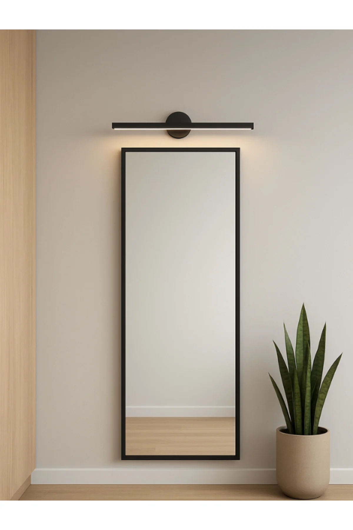 Siyah Banyo Duvar Ayna Tablo Koridor Cafe Hotel Aydınlatması Led Flüt Aplik Günışığı 70 CM PİLLİ