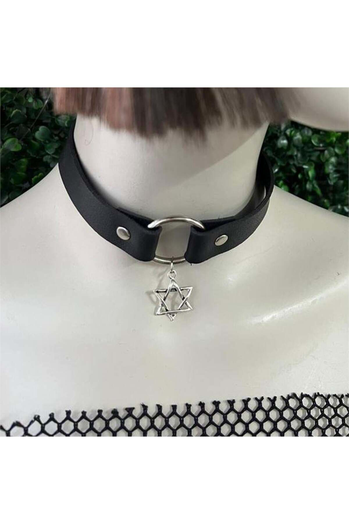 Köstebek Siyah Basic Pentagram Halkali Deri Tasma