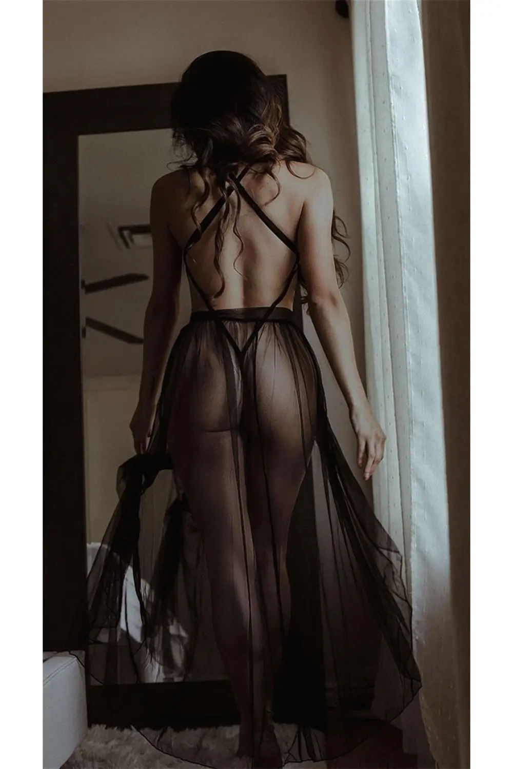 Siyah Belden Bağlamalı Dantelli Body Gecelik