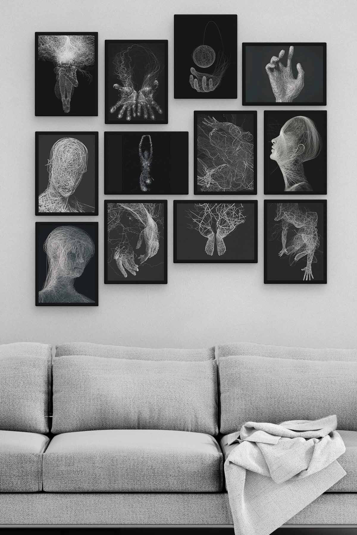 Siyah Beyaz 12 Parça Ahşap Mdf Tablo Zlltb193