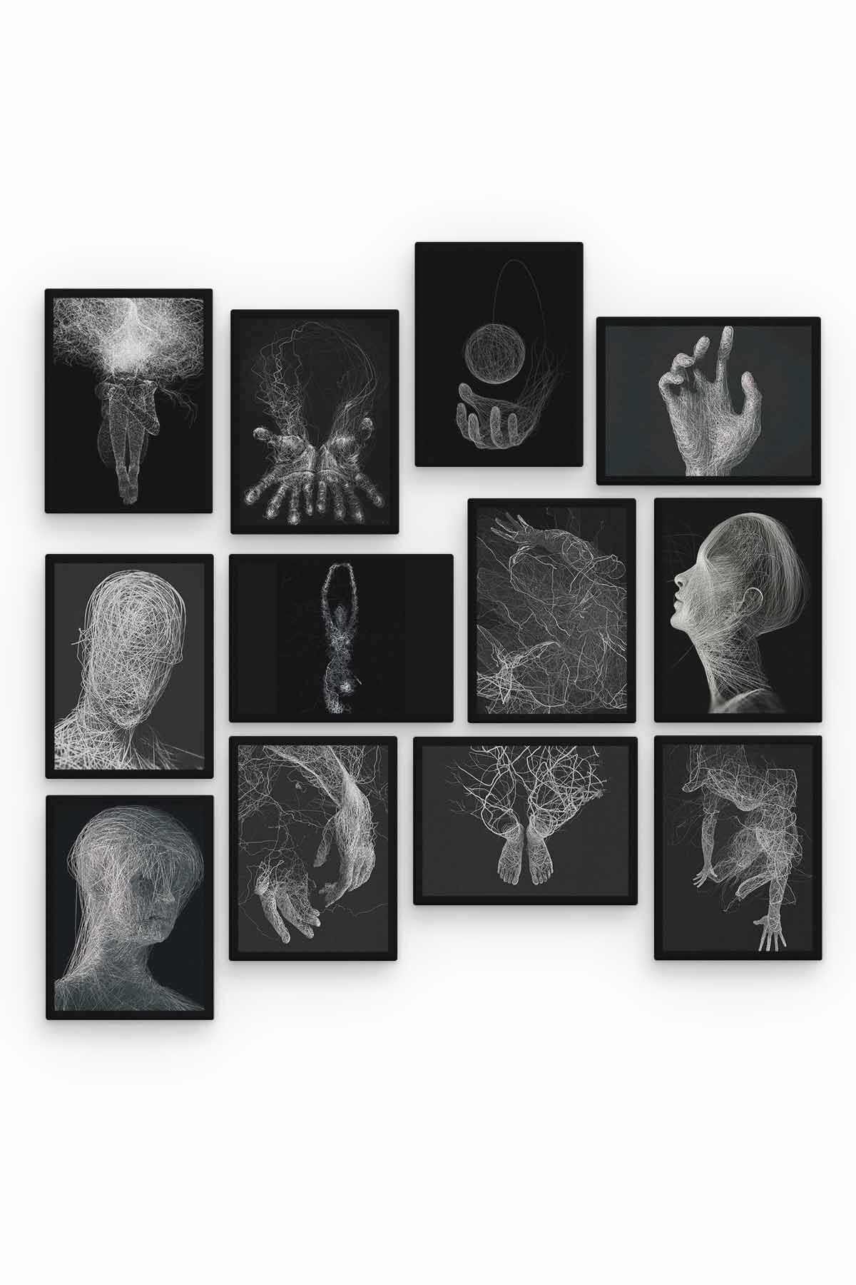 Siyah Beyaz 12 Parça Ahşap Mdf Tablo Zlltb193