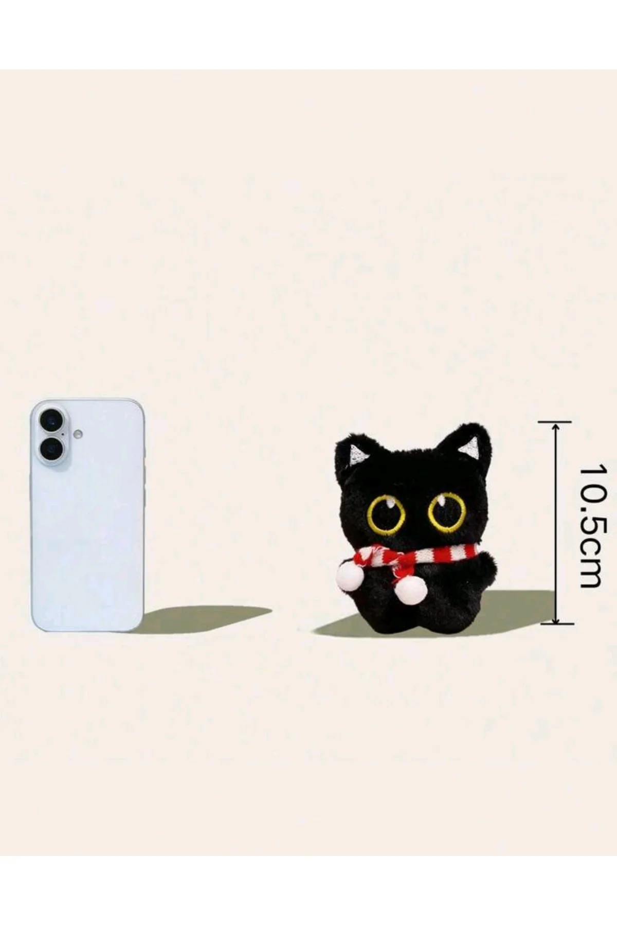 Siyah Beyaz Atkılı Peluş Kedi Anahtarlık Çanta Charmı