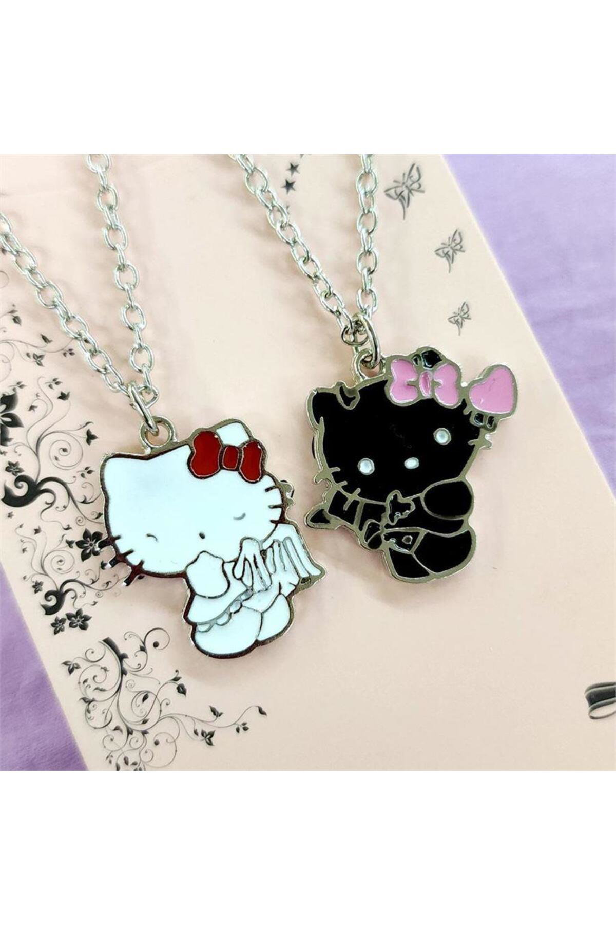 Siyah Beyaz Hello Kitty Çift Kolye