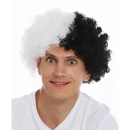 Siyah Beyaz Kıvırcık Afro Bonus Taraftar Peruğu Siyah Beyaz Kıvırcık Afro Bonus Taraftar Peruğu