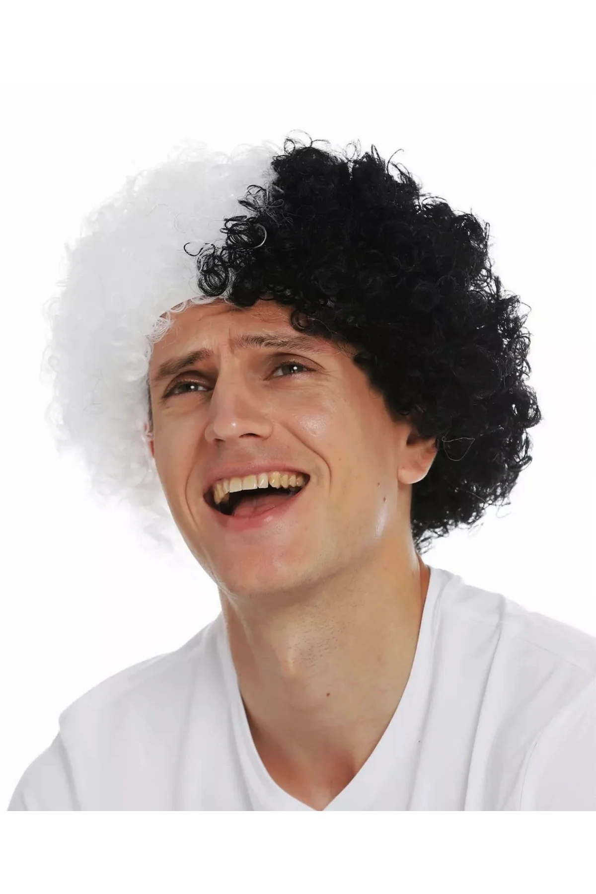 Siyah Beyaz Kıvırcık Afro Bonus Peruk Taraftar Bonus Saç (5060)