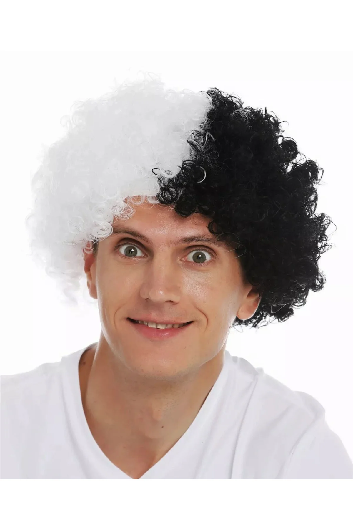 Siyah Beyaz Kıvırcık Afro Bonus Peruk Taraftar Bonus Saç (5060)