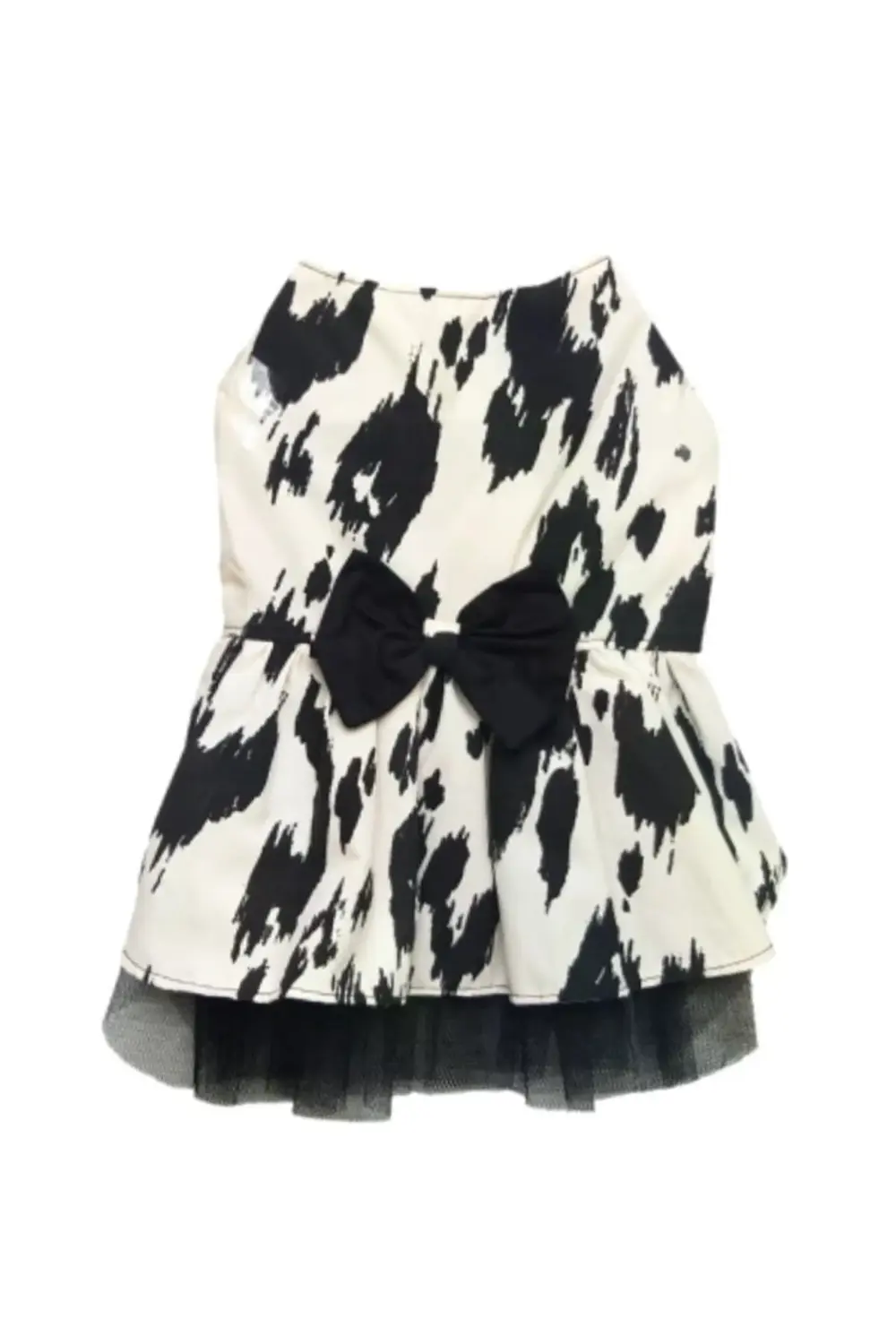 Siyah Beyaz Leopar Desenli Papyonlu Kedi Köpek Kıyafeti Elbisesi