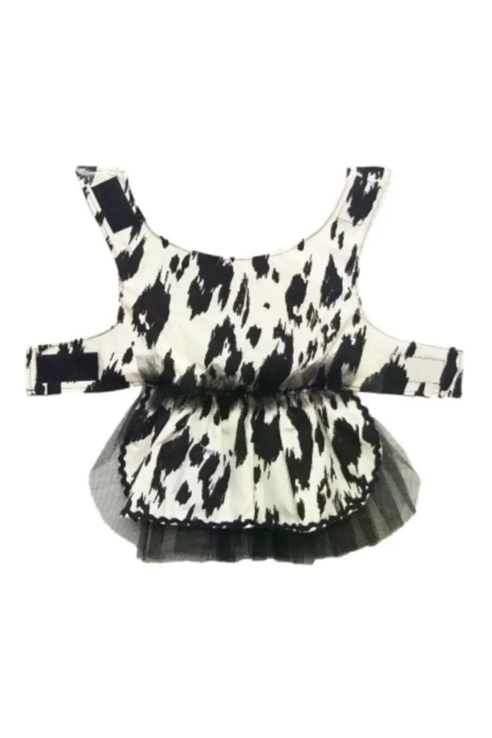 Siyah Beyaz Leopar Desenli Tüllü Kedi Köpek Kıyafeti Elbisesi Med