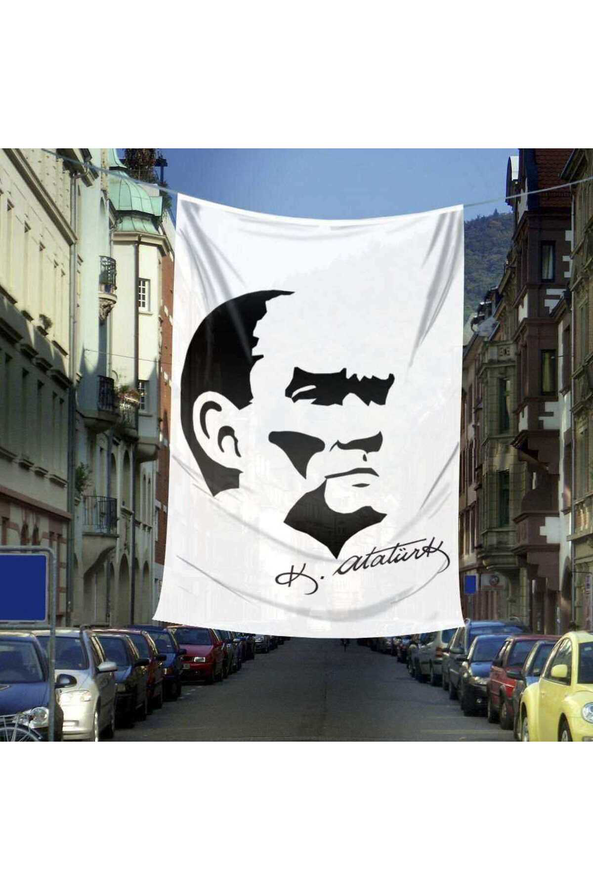 Siyah - Beyaz Mustafa Kemal Atatürk Silüeti ve İmza Dış Cephe Pos