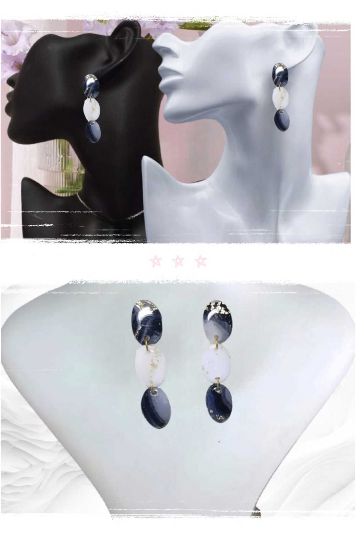 Dodemert Home Siyah& Beyaz Polimer Kil & Epoksi Tasarım Küpe