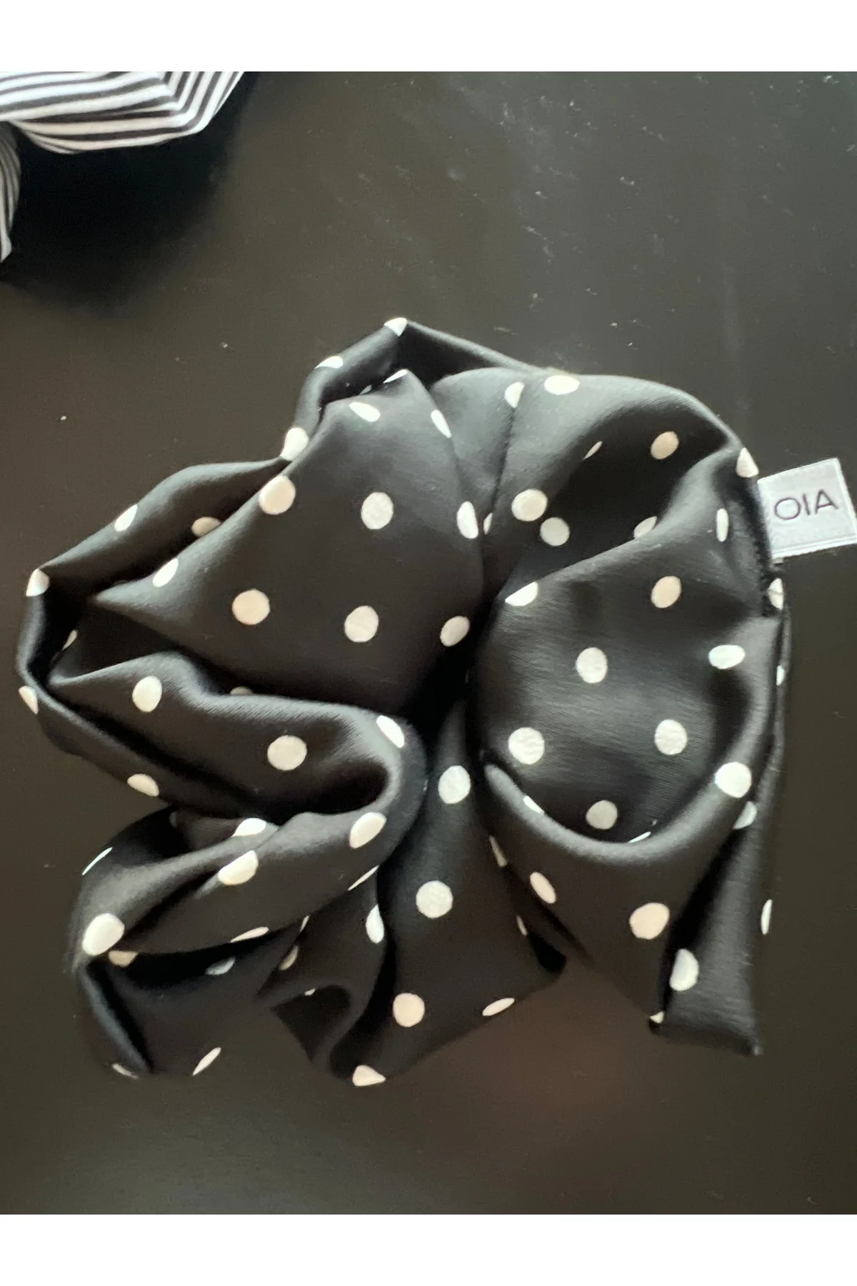 Siyah Beyaz Puantiye Çizgili 3 lü Scrunchie Lastik Toka Set Sınırlı Sayı
