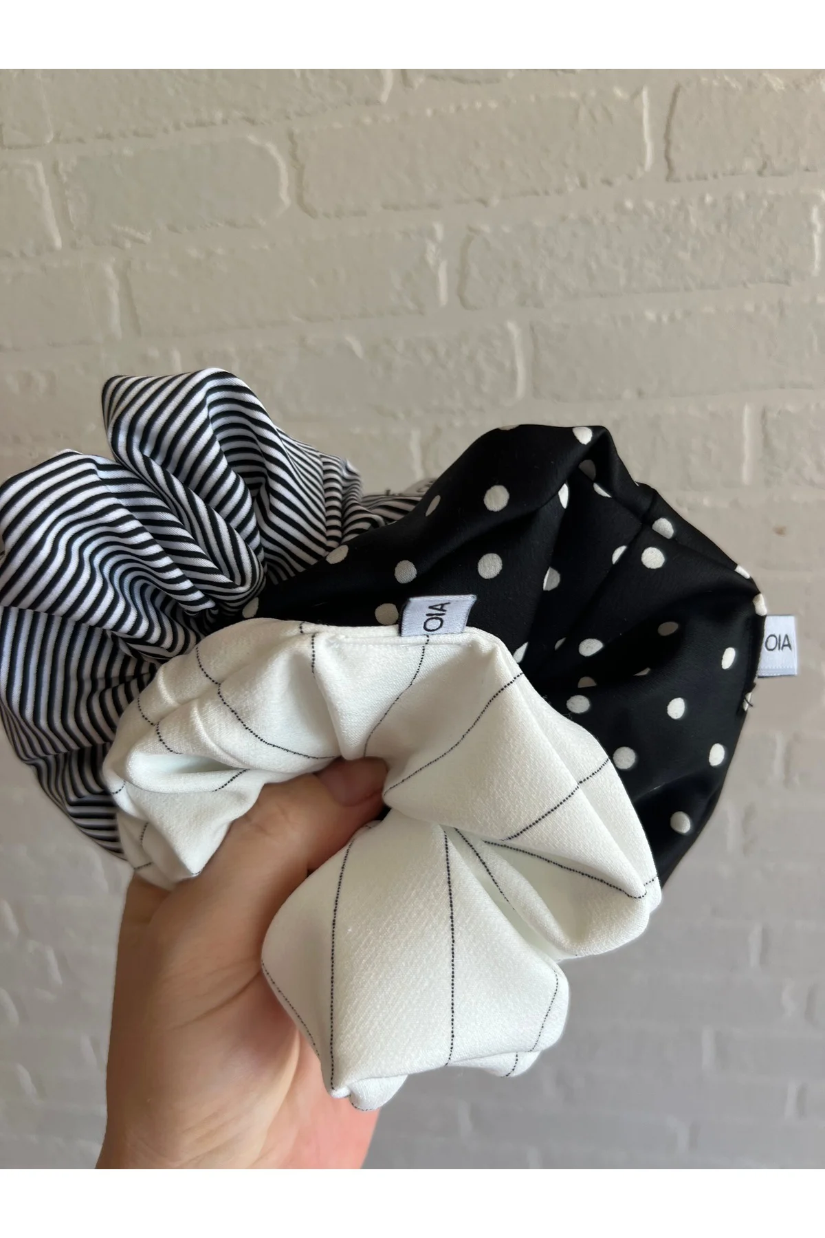 Siyah Beyaz Puantiye Çizgili 3 lü Scrunchie Lastik Toka Set Sınırlı Sayı
