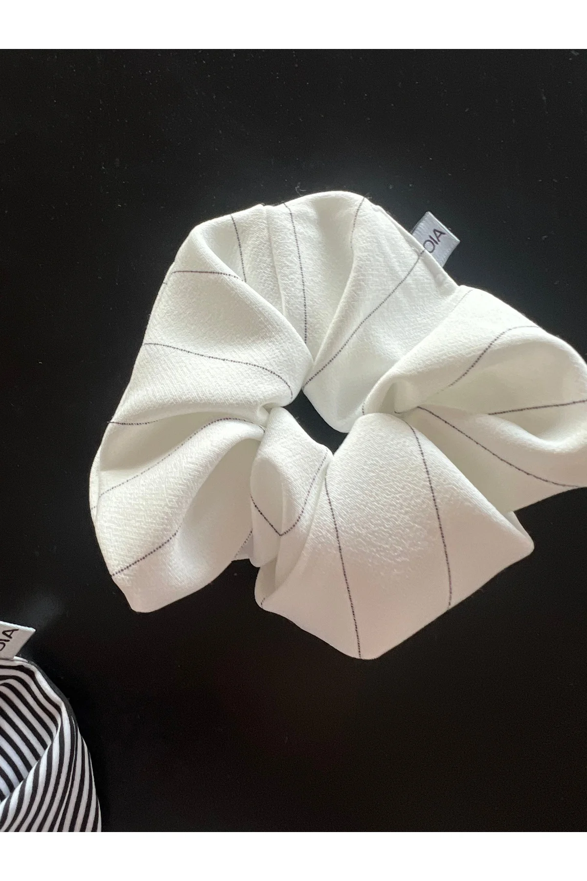 Siyah Beyaz Puantiye Çizgili 3 lü Scrunchie Lastik Toka Set Sınırlı Sayı
