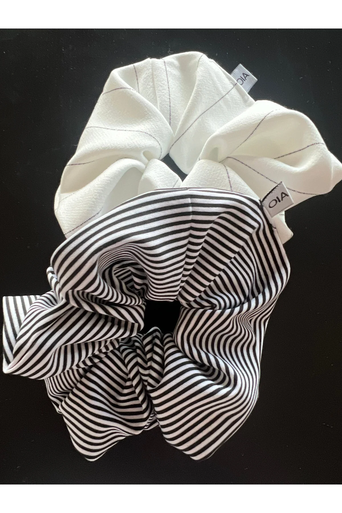 Siyah Beyaz Puantiye Çizgili 3 lü Scrunchie Lastik Toka Set Sınırlı Sayı