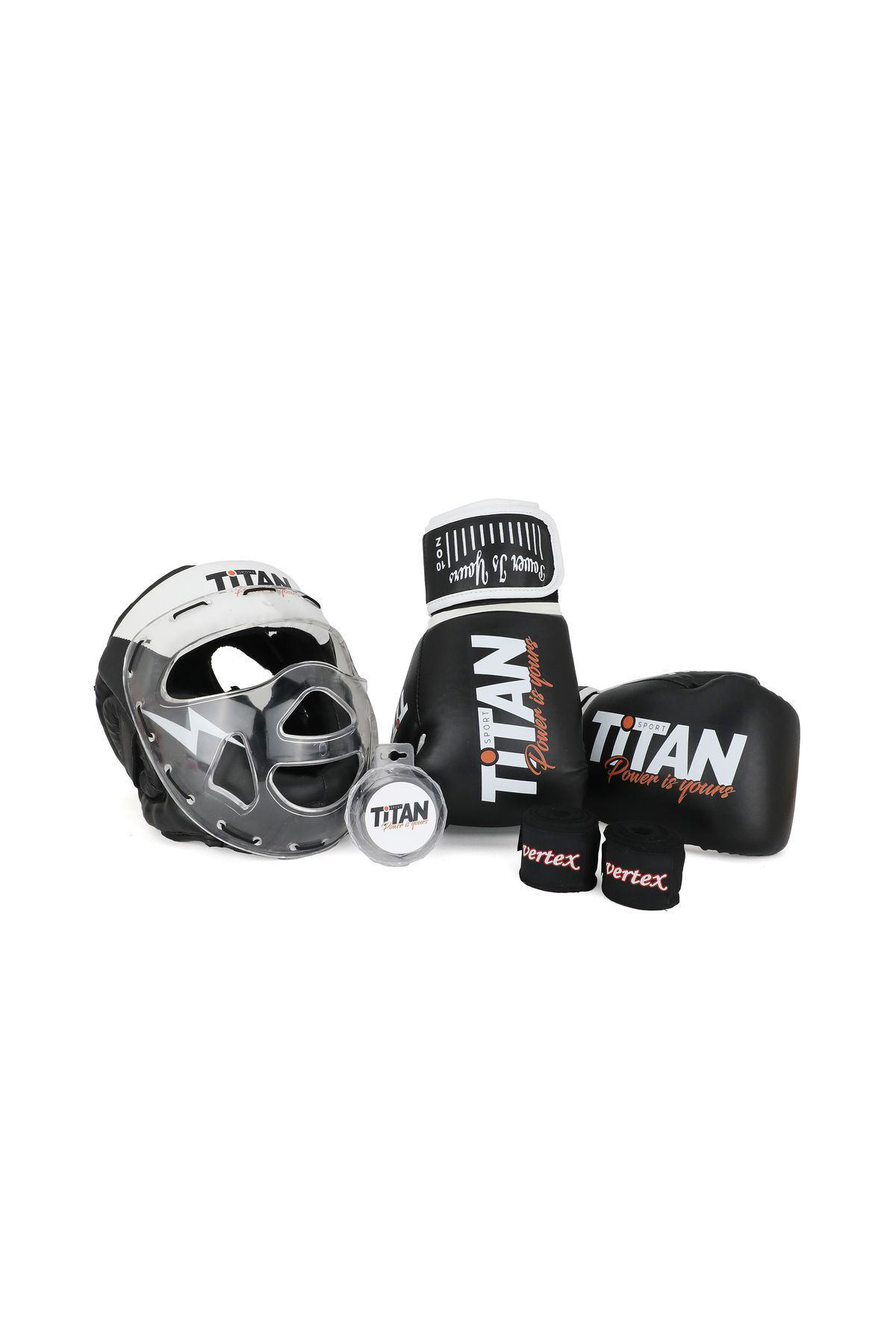 Titan Sport Siyah Beyaz Serisi Özel Takim Set , Camli Boks Kaski, Boks Eldive