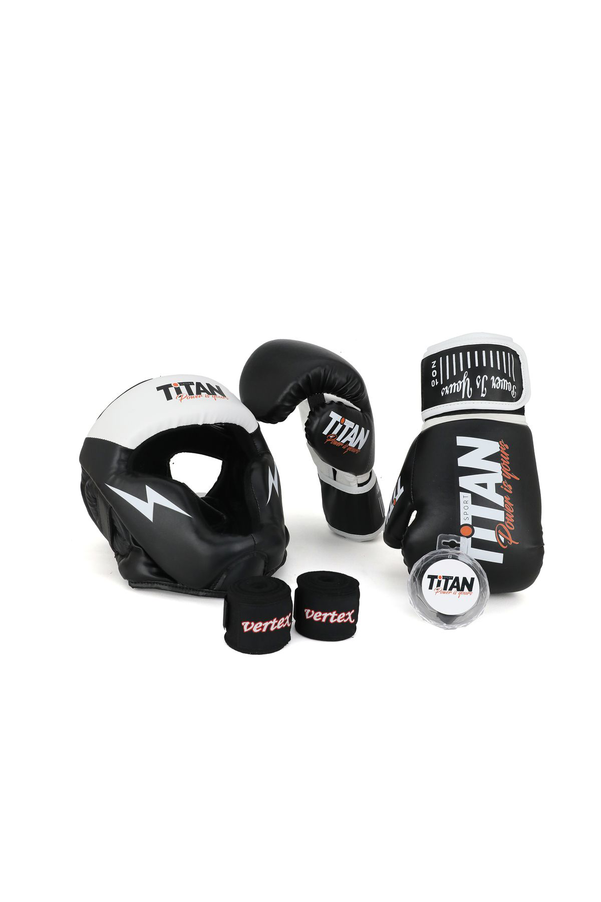 Titan Sport Siyah Beyaz Serisi Özel Takim Set , Boks Kaski, Boks Eldiveni, Di
