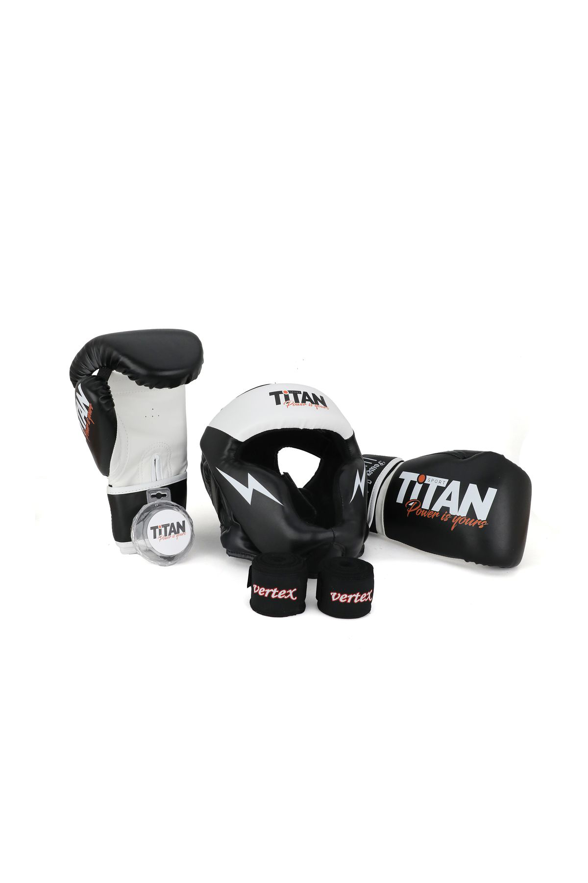 Titan Sport Siyah Beyaz Serisi Özel Takim Set , Boks Kaski, Boks Eldiveni, Di