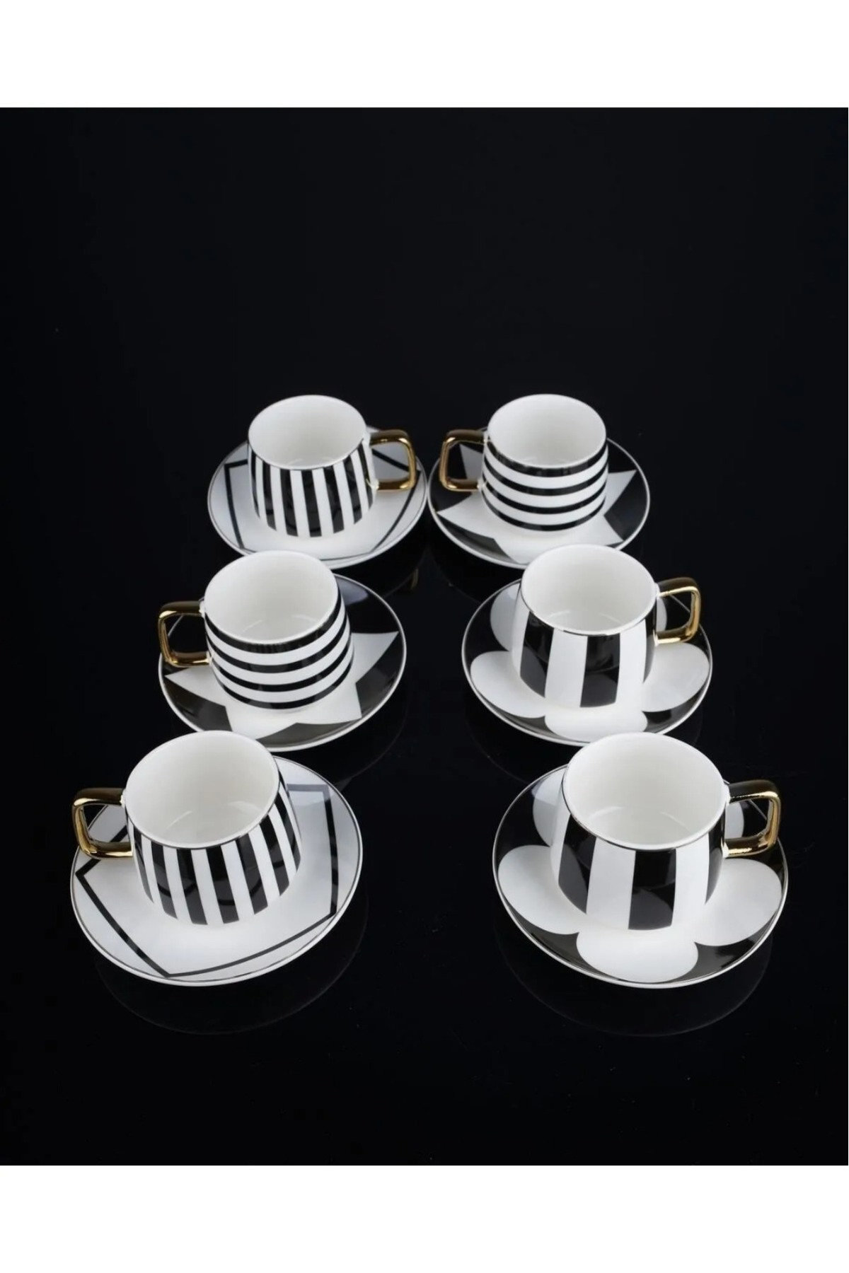 Elif Aksesuar Siyah Beyaz Tasarım Kahve Fincan Takımı