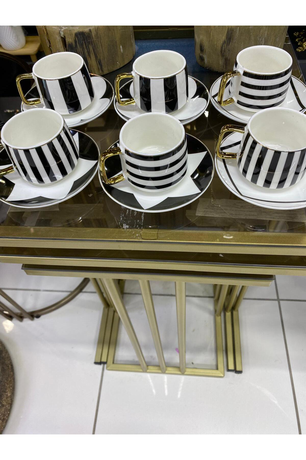 Elif Aksesuar Siyah Beyaz Tasarım Kahve Fincan Takımı