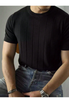 Siyah Bisiklet Yaka Triko Erkek T-shirt - SİYAH