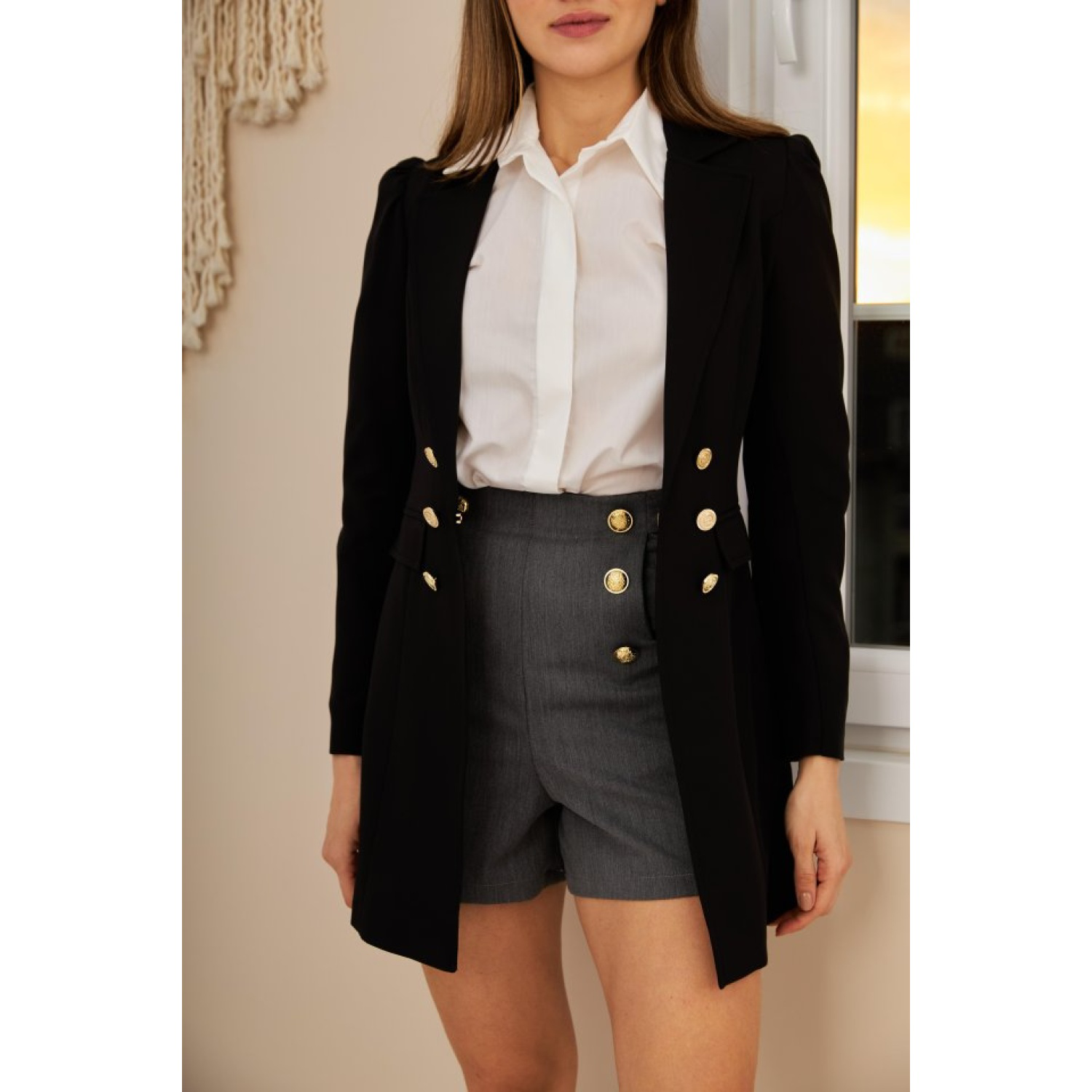 Siyah Blazer Düğmeli Ceket