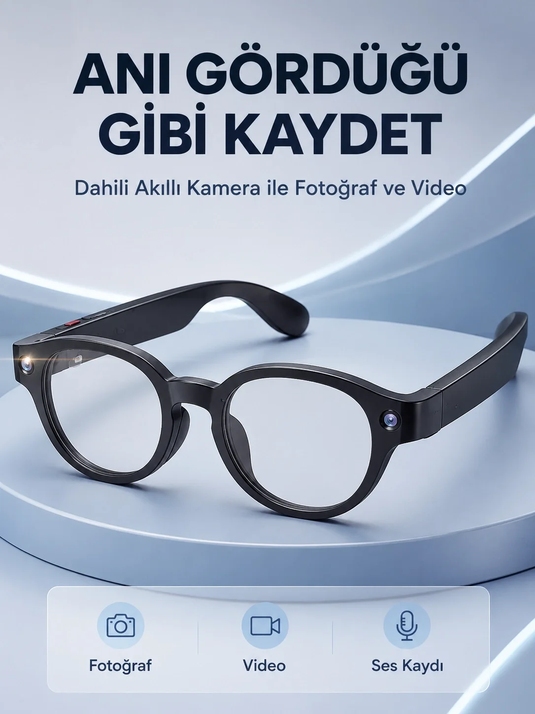 Siyah Bluetooth Akıllı Gözlük Dahili Kameralı Fotoğraf Video Kayıt AI Çeviri Dokunmatik Kontrol Özellikli Siyah Bluetooth Akıllı Gözlük Dahili Kameralı Fotoğraf Video Kayıt AI Çeviri Dokunmatik Kontrol Özellikli