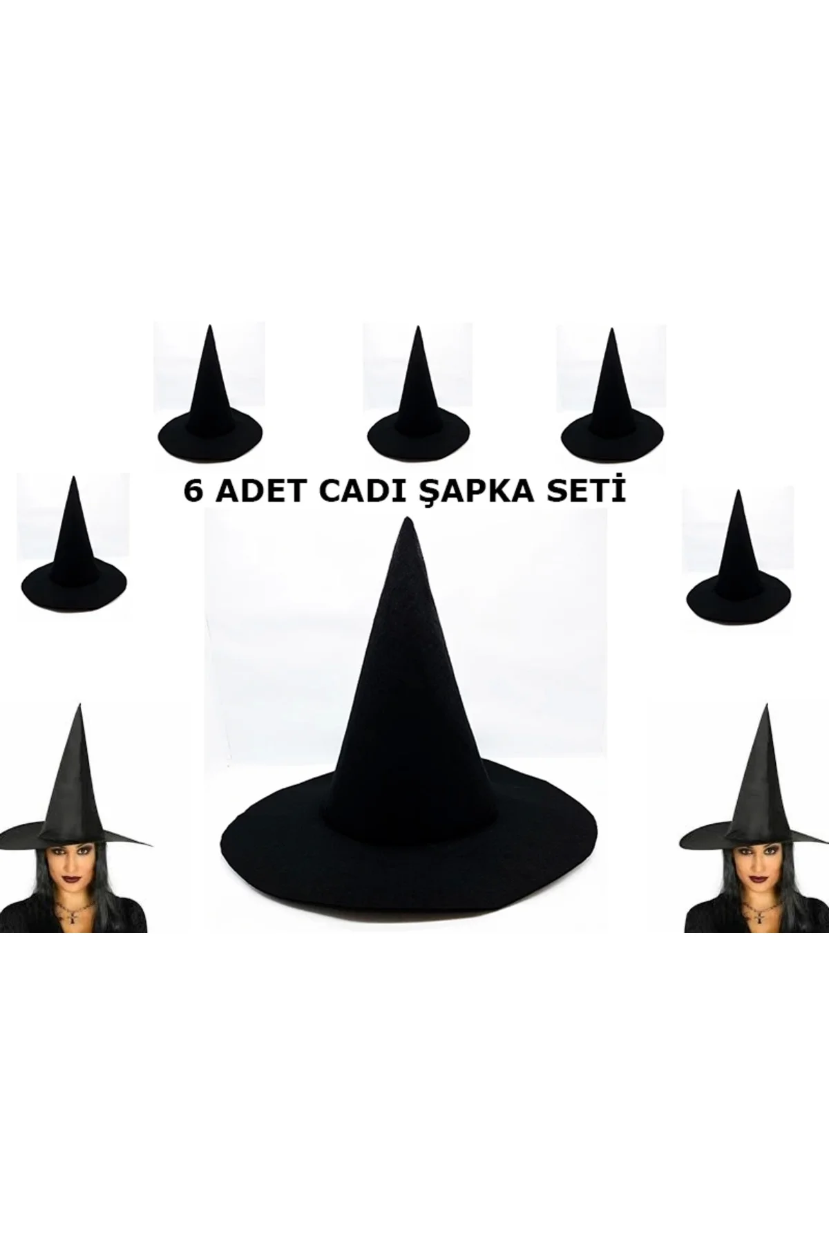 Siyah Cadı Şapkası Keçe Yetişkin Boy 6 Adet Siyah Cadı Şapkası Keçe Yetişkin Boy 6 Adet