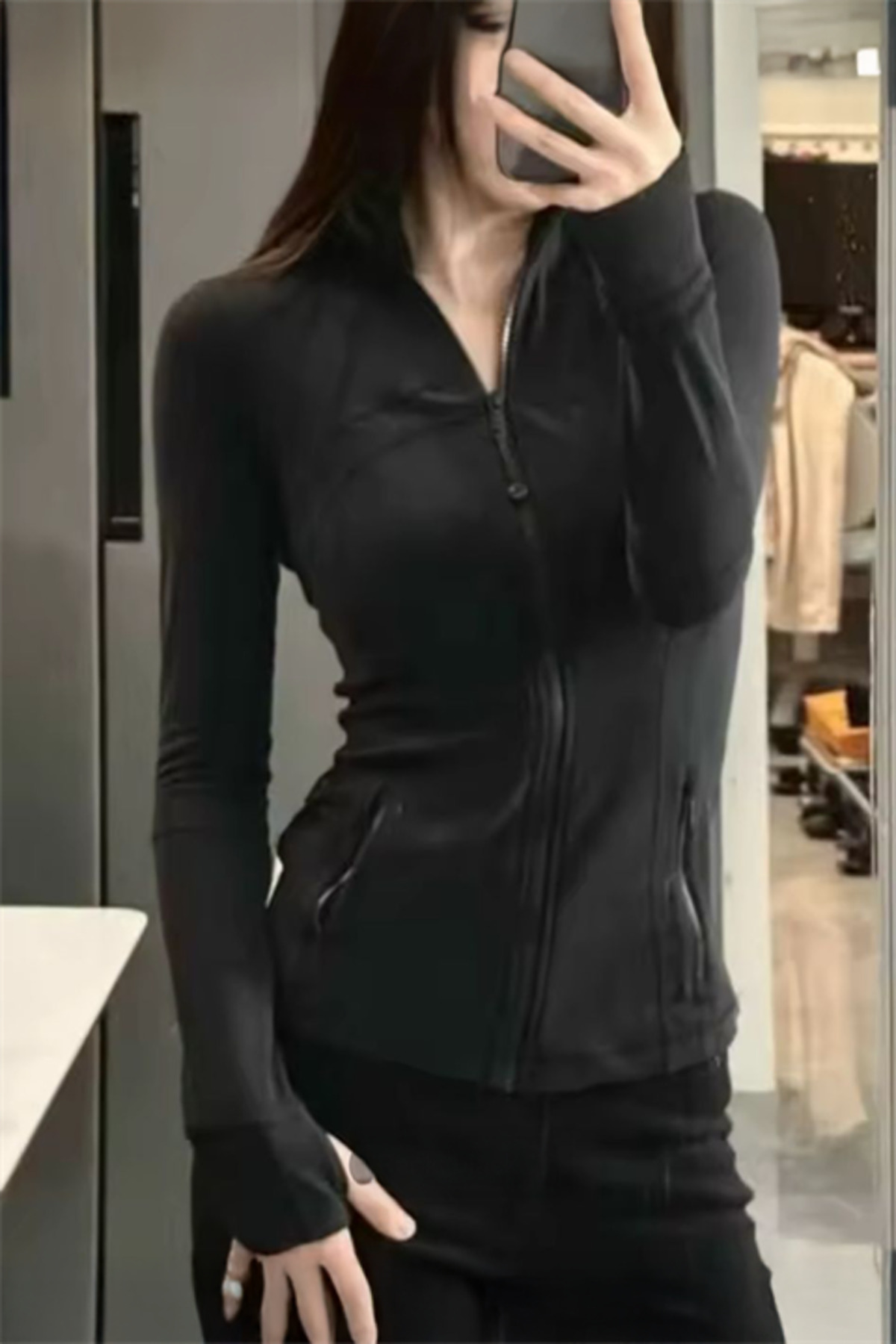 Köstebek Siyah Cepli Parmak Delikli Street Y2k Crop Hırka