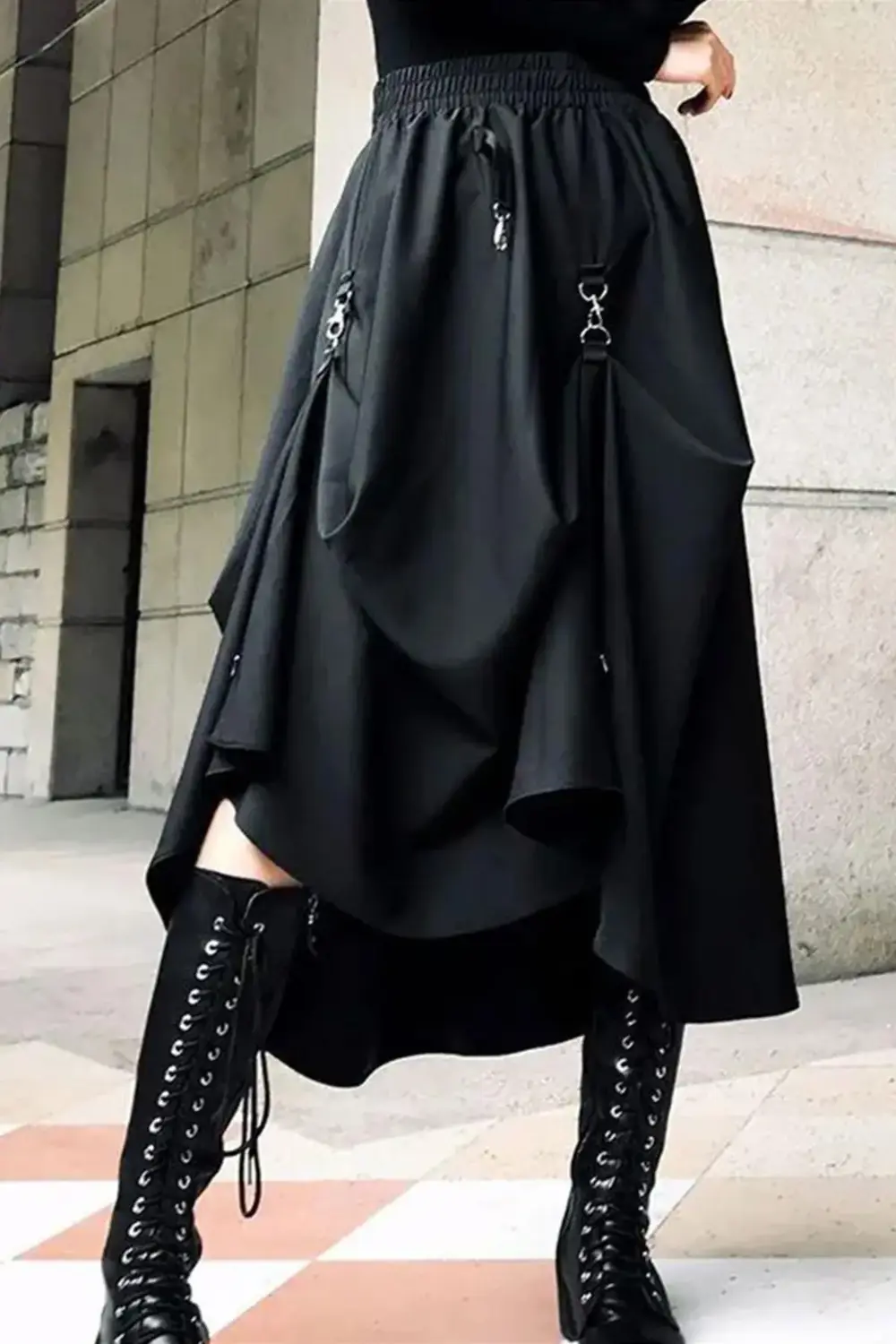 Siyah Chinese Street Wear Salaş Uzun Etek