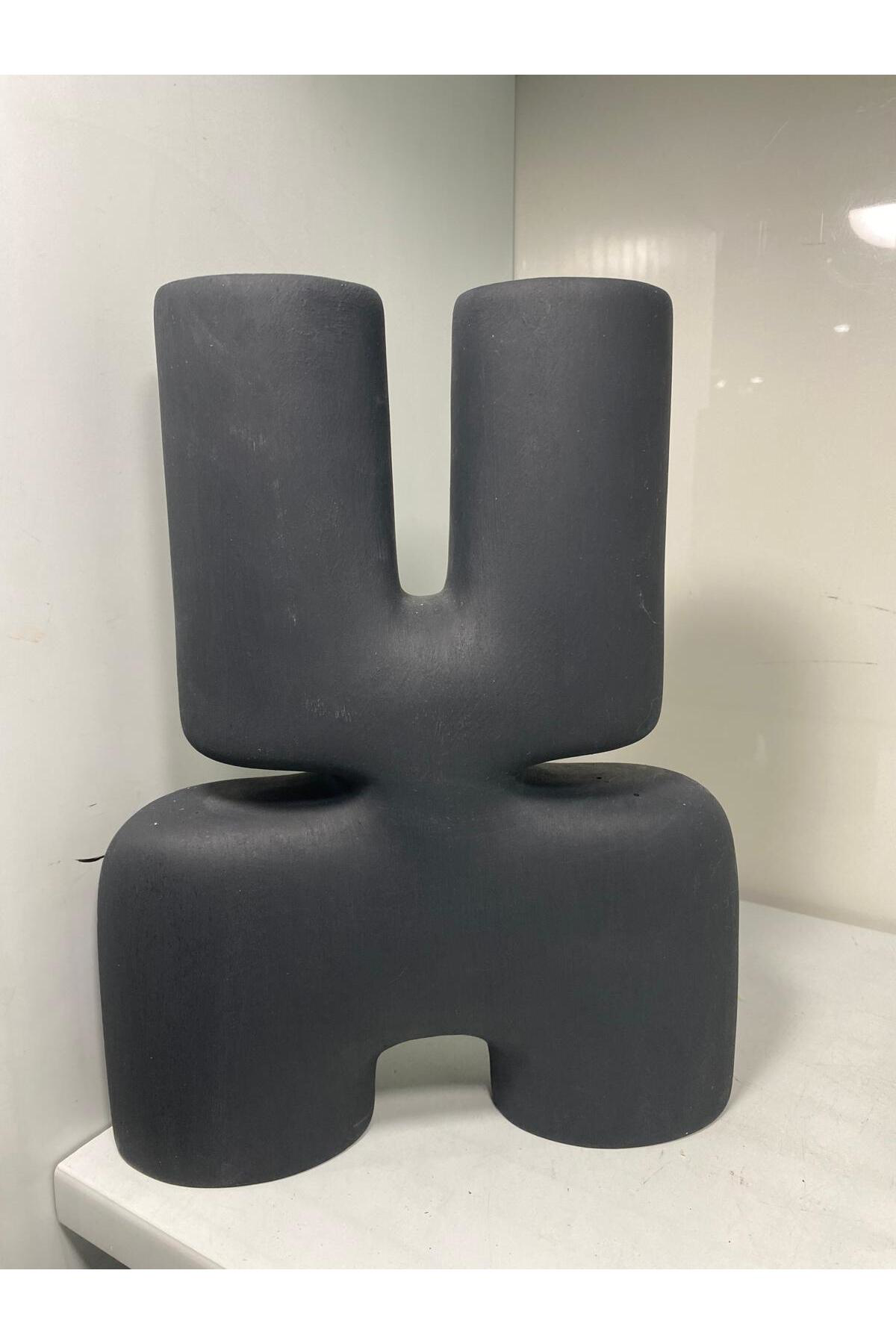 Elif Aksesuar Siyah Çift Ağızlı Soyut Dekoratif Vazo