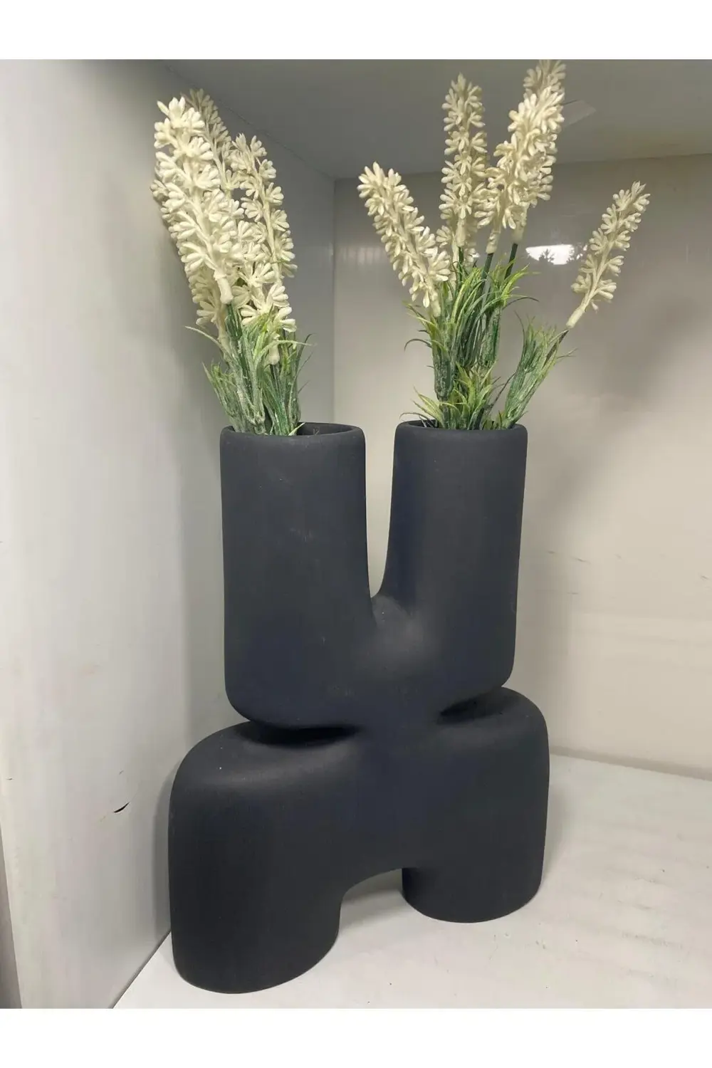 Siyah Çift Ağızlı Soyut Dekoratif Vazo