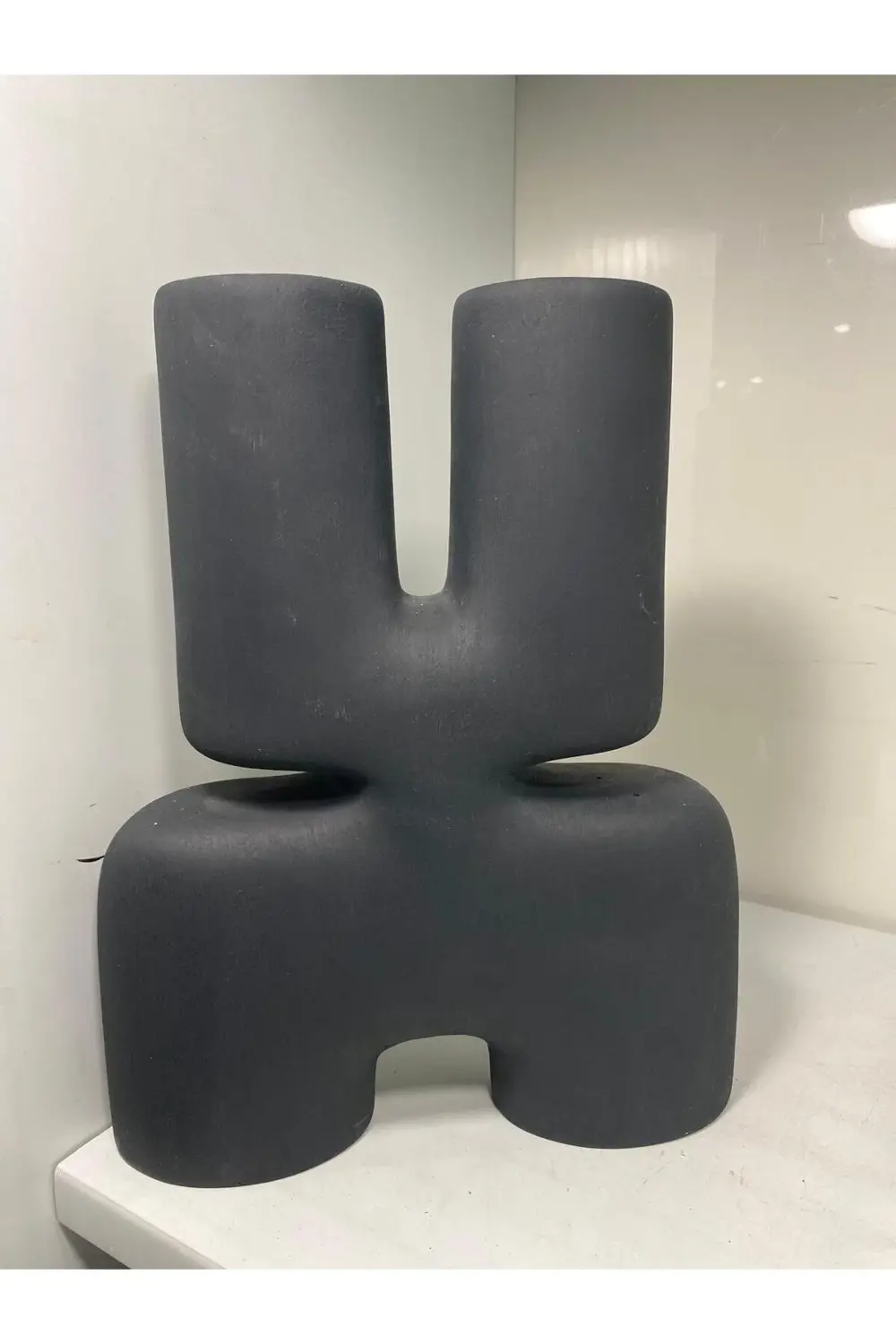 Siyah Çift Ağızlı Soyut Dekoratif Vazo