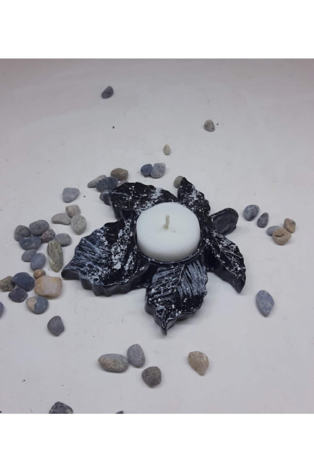 Dodemert Home Siyah Çinar Yaprak Beton Mumluk