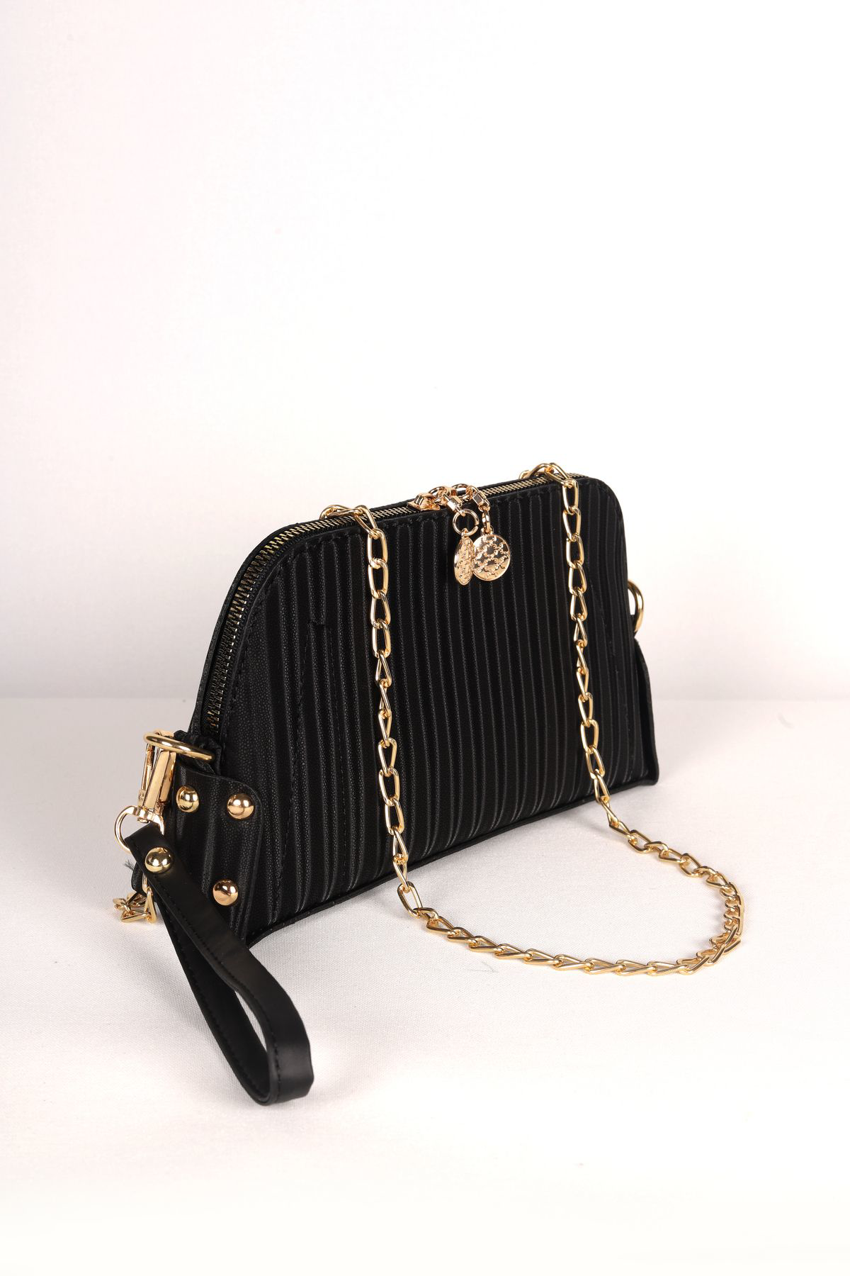 Siyah Çizgili Desenli El Çantası Seti