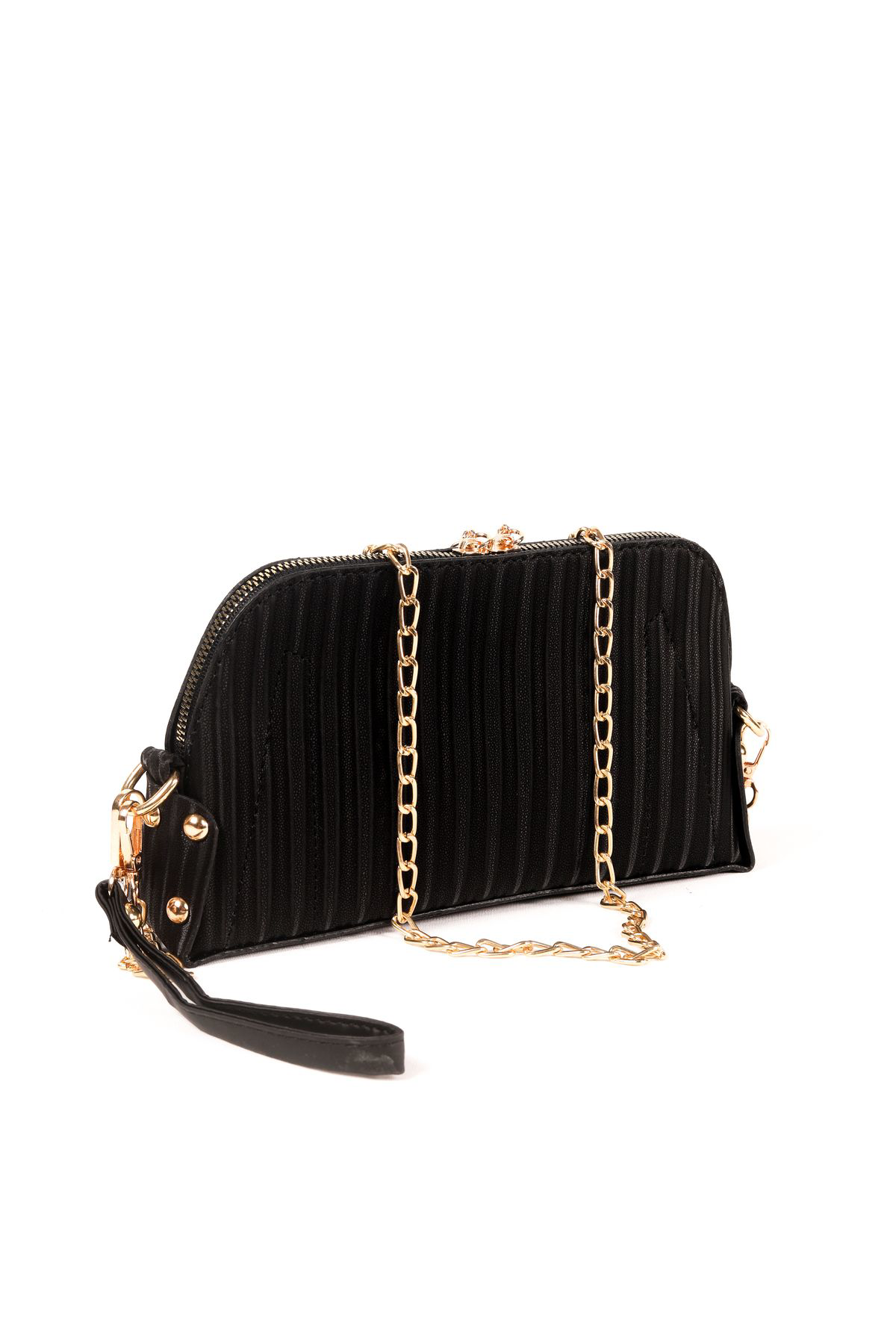 Siyah Çizgili Desenli El Çantası Seti