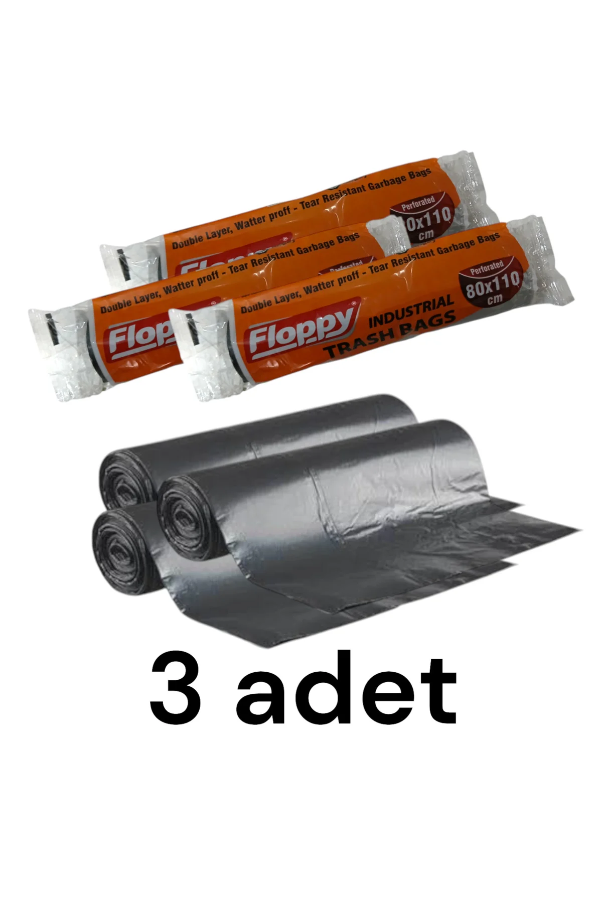 Siyah Çöp torbası büyük boy 110*80 kalın 3lü paket 300 gr (toplam 900 gr)
