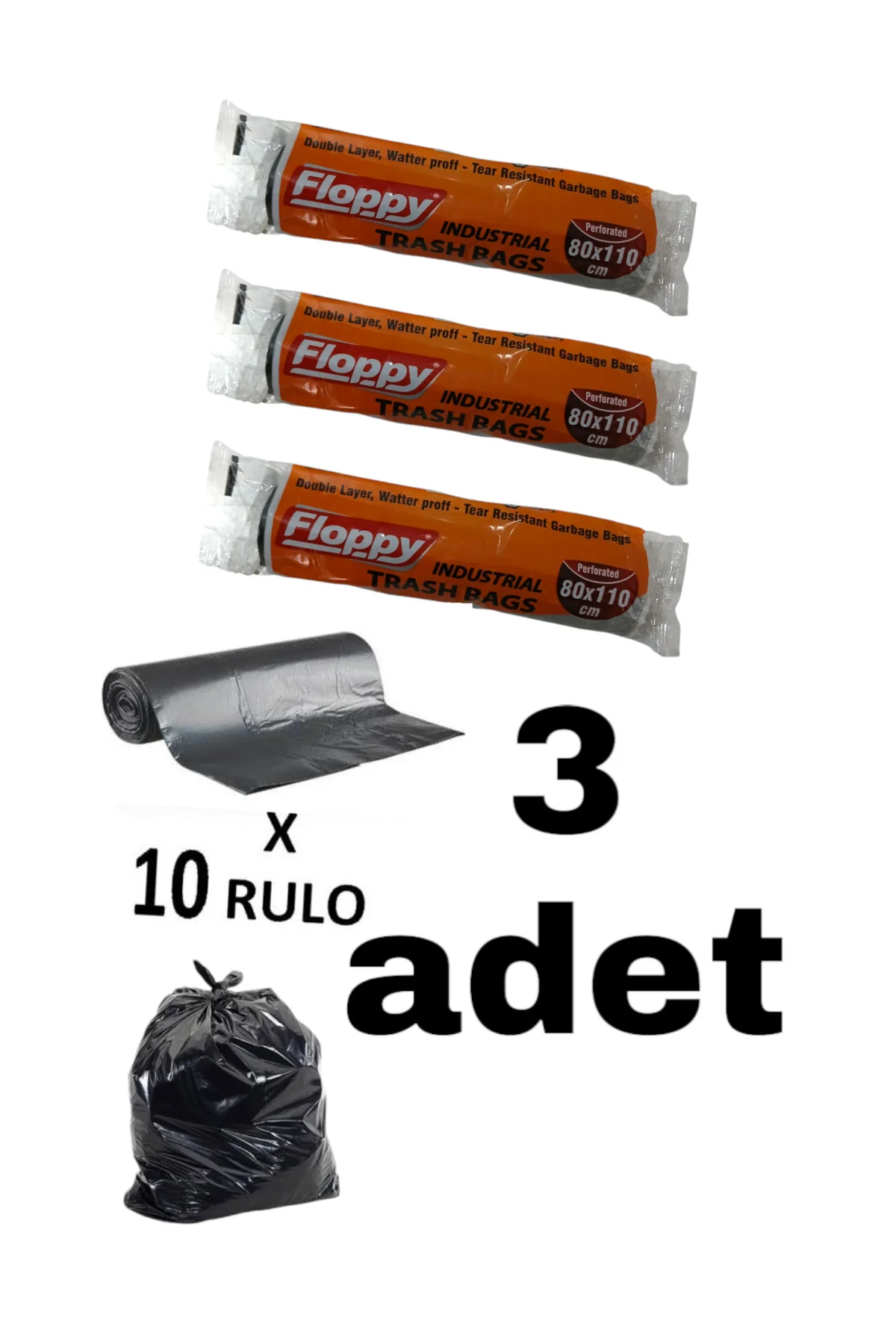 Siyah Çöp torbası büyük boy 110*80 kalın 3lü paket 300 gr (toplam 900 gr)