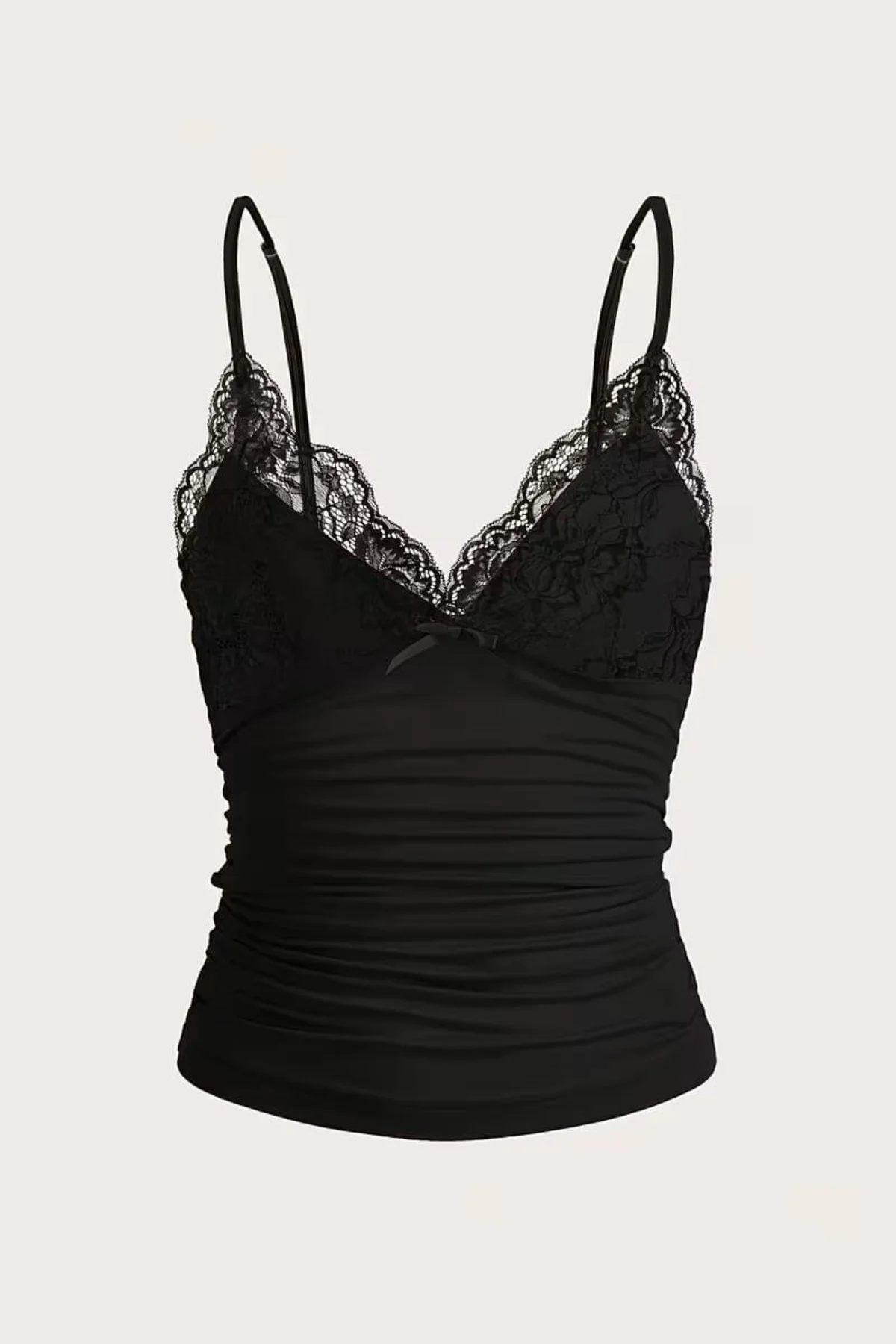 Siyah Dantel Detaylı Fiyonklu Y2K Askılı Crop Siyah Dantel Detaylı Fiyonklu Y2K Askılı Crop