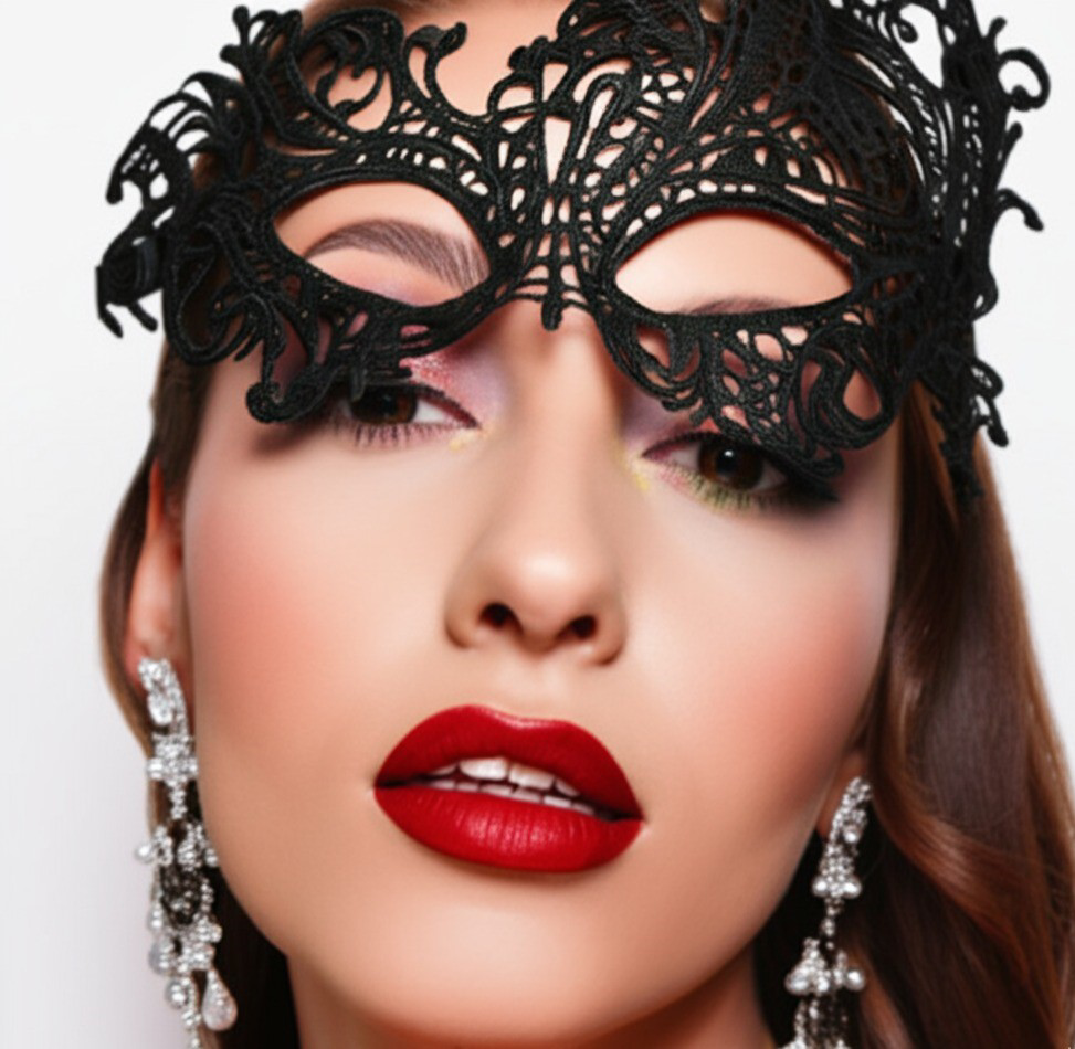 Siyah Dantel Örgülü Parti Maskesi  Şık Kına Gecesi Aksesuarı Bach