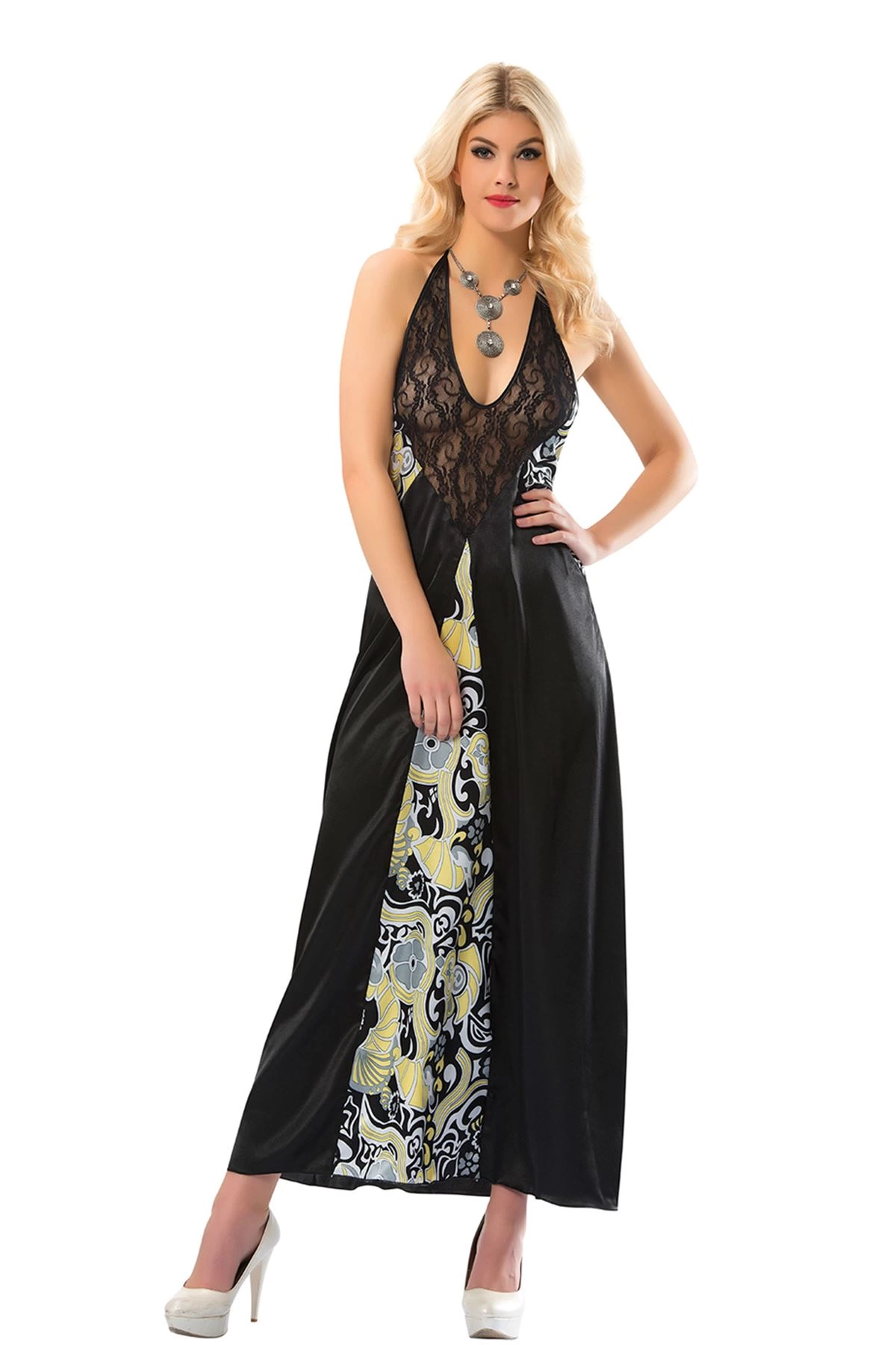 Siyah Dantelli Saten Gecelik - 086 Siyah Dantelli Saten Gecelik - 086