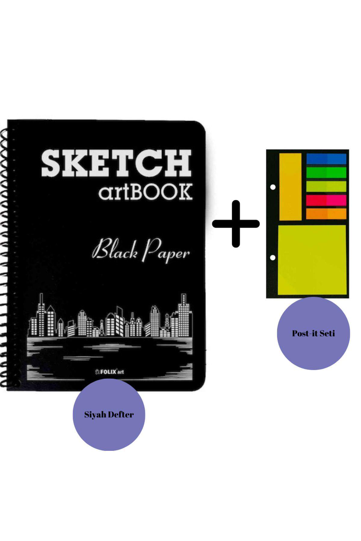 Siyah Defter Not Defteri Günlük Özel Yazı Defteri 17x12 cm Post-i